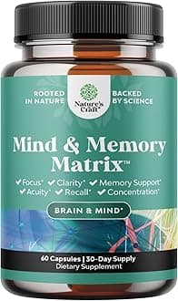 Advanced Brain Supplement for Memory and Focus - Nootropics Brain Support Supplement with Memory and Focus Vitamins for Adults of All Ages - for Brain Fog Clarity Energy and Recall - 60 Count