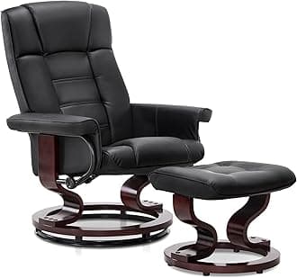 MCombo Swivel Recliner with Ottoman, Multi-Position Leisure Office Chair with Adjustable Back, Faux Leather Ergonomic Lounge Chairs w/Footrest for Bedroom Living Room 9019 (Black)