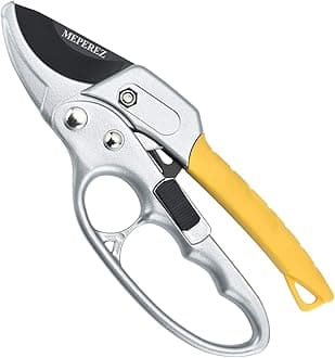 Ratchet Pruning Shears, SK-5 Steel, Yellow, Modern Style, Ambidextrous, Garden Pruning Shears