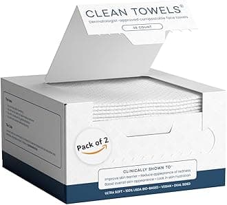Clean Towels®, 100% USDA Biobased Face Towel, Disposable Face Towelette, Eczema Association Accepted, Makeup Remover Dry Wipes, Ultra Soft, 25 ct per pack, 2 Packs, 50 Ct Total