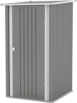 3 x 3 FT Outdoor Storage Shed,Small Garden Tool Storage Shed with Sloping Roof and Single Lockable Door, Outdoor Shed for Backyard Garden Patio Lawn, Grey