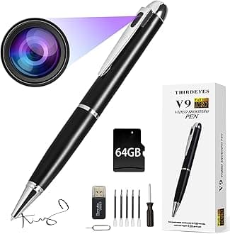 64GB Hidden Camera, Spy Cameras Pen, Portable Body Camera with 1080P, Loop Recording, Rechargeable Mini Cameras for Home, Office