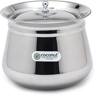 Coconut Stainless Steel Handi with Lid – Heavy Duty Casserole Pot for Indian Cooking, Gas & Induction Compatible, Mirror Finish, Rust-Resistant Cookware | Pack of 1 | 2500 ml