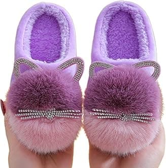 Toddler Cute Cat House Slippers - Fuzzy Winter Warm Soft House Shoes for Girls