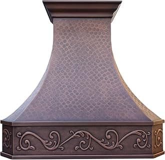 SINDA 42"W x 30"H Wall Mount, Handmade Copper Range Hood Cover with Commercial Grade Stainless Steel Vent, Inlcudes Fan Motor, Light, and Baffle Filter, Elegant Design, H3LBNW4230