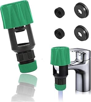 Tap Connector Universal Quick Fitting Hose Connector Mixer Tap Adjustable Faucet Adapter with 4 Replacement Washers for Garden Bathroom Kitchen Indoor Outdoor Hose Pipe (Green)