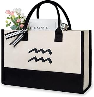 TOPDesign Personalized Initial Canvas Beach Bag, Monogrammed Gift Tote Bag for Women