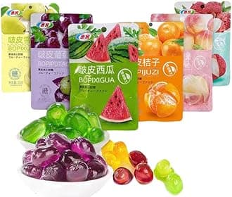 8 types Peeling Fruit Gummies,Peelable watermelon Fudge,Grape Lychee Orange Flavored Soft Candy,Chewing Candy,Chinese Sweets,Dessert,Healthy and nutritious candies Gift (Orange flavor,5bag)