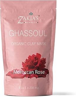 Zakia's Morocco Ghassoul Clay Mask (Rose Scented) - Organic Natural Facial Mask and Skin Care Treatment - Anti-aging Mud Mask Heals Dry & Oily Skin, Acne, Eczema & Psoriasis - 8 Oz