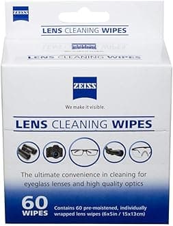 ZEISS Lens Cleaning Wipes, Pre-Moistened, Individually Wrapped Wipes for Coated Glass on Binoculars, Glasses, Sunglasses, Camera Lenses, and Scopes, 60 Count