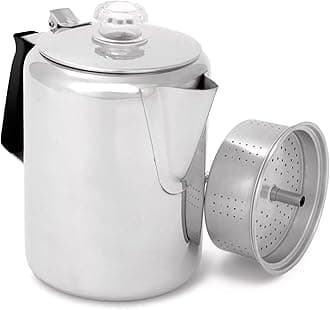 Glacier Stainless Steel Percolator Coffee Pot with Silicone Handle for Camping and Backpacking | For Individuals and Groups