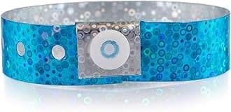 100 WristCo Blue Holographic Plastic Wristbands for Events – Extended Wear, Glowing Color Prevents Reuse – Premium-Grade Bracelets for Hospital & Medical ID, Party & VIP Identification