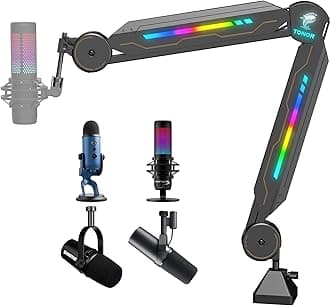 RGB Boom Arm, TONOR Adjustable Mic Stand with RGB Light for HyperX QuadCast/Blue Yeti/Shure SM7B/Rode NT1, Rotatable Suspension Boom Scissor Stand for Gaming Streaming Podcasting YouTube Recording T90