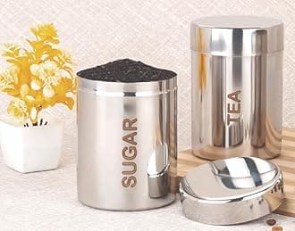 ATROCK Stainless Steel Tea and Sugar Container Set of 2, 700 ml Steel Tea & Sugar Container Big Size Home And Kitchen Use Tope Container | Storage Container | Food Container | Steel Containers