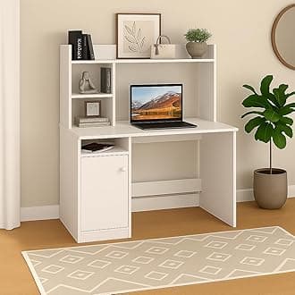 Callas Engineered Wooden Study Table with Hutch & Bottom Storage, Office Work Desk for Laptop Study Computer Table for Home (ST-05-White)