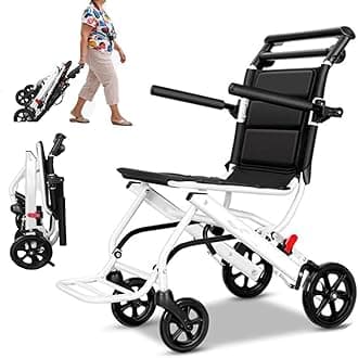 Super Lightweight Transport Wheelchair for Travel,Hand Brakes,User-Friendly,Folding Portable Wheelchair for Adults and Seniors Up to 220lbs,Narrow Wheelchairs Folding Lightweight Transit Wheelchairs