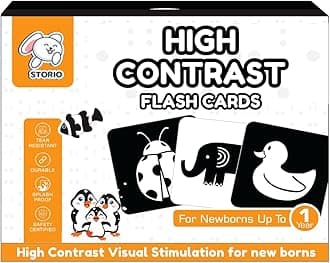 Storio High Contrast Flash Cards for Babies & Infants | Newborn Visual Stimulation & Sensory Development Language_Skills for 0 to 12 Months Kids, 48 Pictures | Best Gift |Travel Friendly