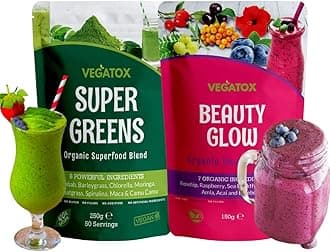 Superfood Powders Bundle | Boost Digestion, Energy, Immunity & Skin Glow | Super Greens 250g + Berry Powder 150g | Smoothie Booster | Vegatox