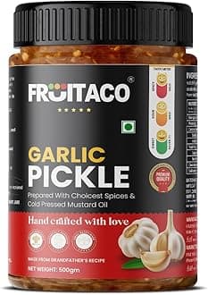 Fruitaco Garlic Pickle – Authentic Indian Pickle with Tangy and Spicy Flavor | Perfect Side for Meal (500 Gm, Garlic Pickle)