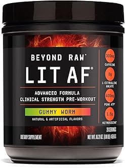 BEYOND RAW LIT Advanced Pre Workout Formula, for Energy, Focus, Endurance, Pumps, with 300mg Rapid and Targeted Release Caffeine, Creatine, Betaine, Beta Alanine, Taurine, 20 Servings