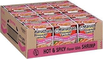 Instant Lunch Ramen Noodles, Hot & Spicy Shrimp Flavor – Japanese-Style Instant Noodle Soup, Easy Meal Ready in 3 Minutes – 2.25 Oz. (12 Pack)