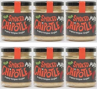 BeSaucy - Smoked Chipotle Mayonnaise, Works Great as a Spread, Dip and Stirred Through Mash or Partnered with Pasta and Pizza Crusts, Produced in the UK & Vegan Friendly, 6 x 180g Glass Jars