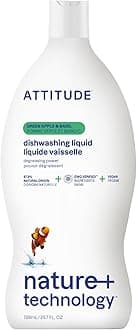 ATTITUDE Washing Up Liquid, EWG Verified, Plant-Based & Vegan Dish Soap, Naturally Derived, Green Apple & Basil Scent, 700 mL