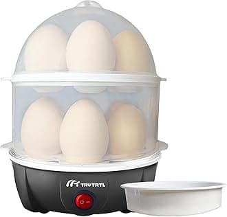 truTRTL Smart 4-in-1 Egg Boiler Machine 350 Watts | Boil upto 14 Eggs, Poach Eggs, Steam Vegetables Make Dhokla, Reheat | Black| Plastic | 28 ounces (828 ml)