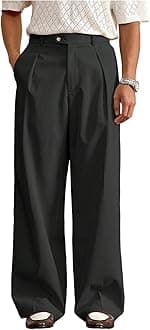 Men's Pleated Baggy Dress Pants High Waisted Wide Leg Pants Casual Work Trousers with Pockets Slacks for Men