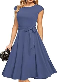DRESSTELLS Women's Casual Tea Flared Sleeve Aline Swing Cocktail Party Dress, Greyblue, 3XL