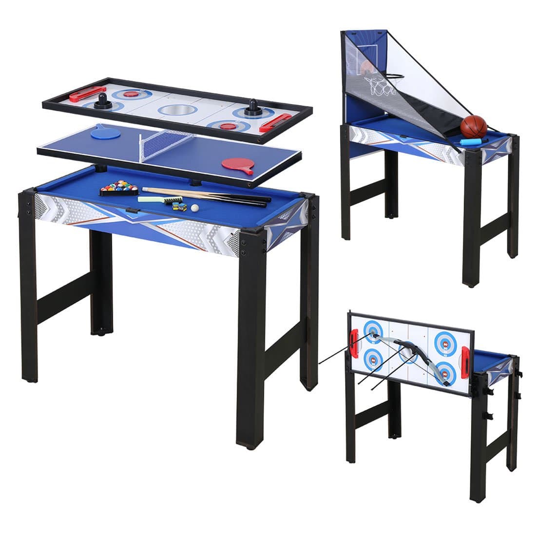 HLC 3FT 5 in 1 Multi Game Table Combination Table Set for Kids - Pool,Hockey, Basketball,Table Tennis,Bow and Arrow