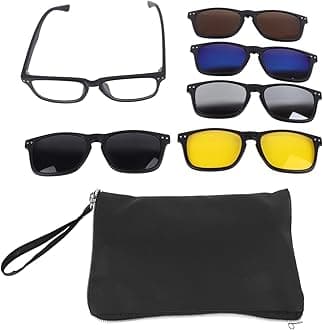 Tissting 1Pcs Magnetic Clip on Sunglasses with 1 Polarized Lens, 4 Regular Lenses,TR Rectangular Frame Stylish TR Polarized Clip on Sunglasses for Women Men(Note Specifications)