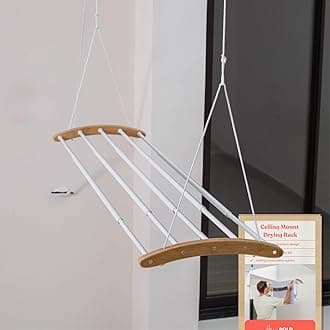 Ceiling Mounted Drying Racks for Laundry-Space-Saving Ceiling Clothes Drying Rack-Pulley Drying Rack-Wood, Metal, Ceiling Clothing Rack-Ceiling Mount Drying Rack-Clothes Drying Rack Ceiling Mounted