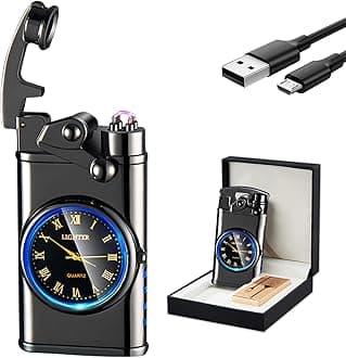 GADATOP Electric Lighter Personalized Creative Rocker Windproof Lighter USB Rechargeable Flameless Double Arc Plasma Lighter with Luminous Real Watch dial LED (Black ice)