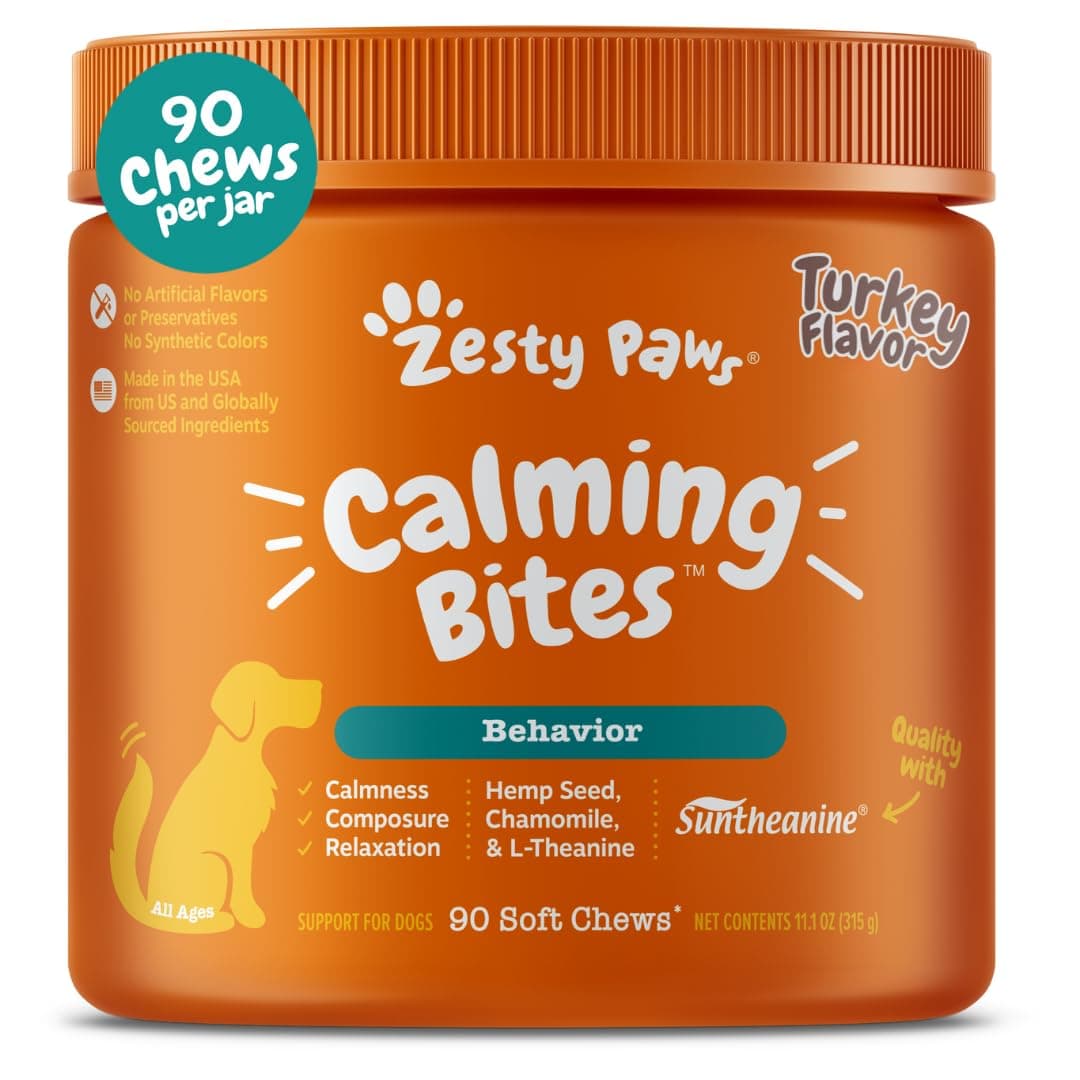 Zesty Paws Calming Chews for Dogs - for Everyday Stress, Relaxation, Composure, and Separation Turkey 90 Count