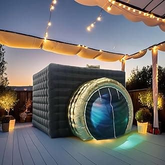 SAYOK Portable Inflatable Photo Booth Enclosure Camera Shaped Inflatable Cube Tent with Blower, Photo Booth Backdrop for Wedding, Event, Show(Logo not Include)