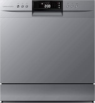 Cookology CTTD8SL-b Mini Counter Top Dishwasher in Silver - 8 Place Setting Capacity - Table Top - Compact Design - 7 Wash Cycles - ECO Friendly Mode
