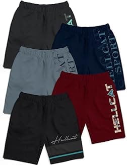 Pack of 5 Trendy Typographic Printed Mid Rise Shorts for Boys