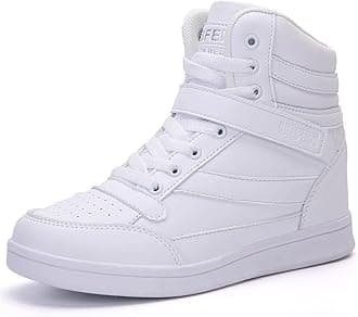 Womens High Top Sneakers with Hidden Wedge Heel Ankle Support 2 Inch Height Increase 80s Retro Casual Boots