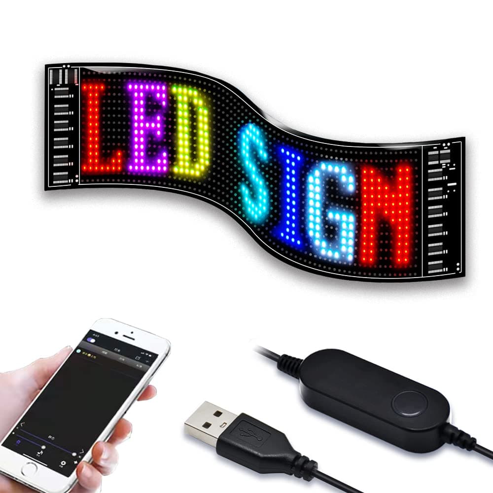 LED Matrix panel Bluetooth APP Control USB 5V Flexible LED Screen Scrolling Text Pattern Animation LED sign display for Car Windows, Shop, Bar and Entrance Sign.