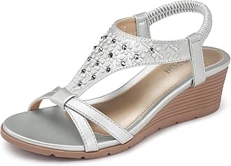 TEMOFON Women's Low Wedge Heels Summer Dressy Platform Sandals Elastic Ankle Strap Open Toe Flower Sandal Shoes