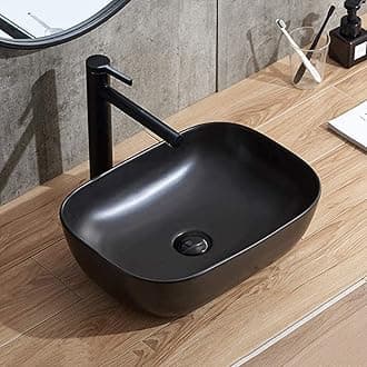 Bassino Ceramic Table Top Bathroom Sink | Countertop Vessel Sink | Wash Basin Over Counter For Bathroom, Hotel, Living Room (18 x 13 x 5.5 Inch)(Black Matt)
