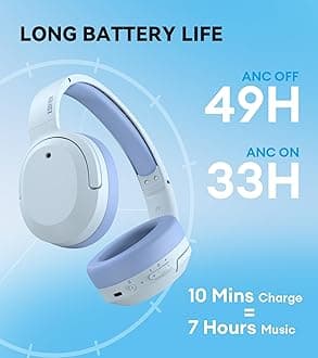 Edifier W820NB Plus Hybrid Active Noise Cancelling Headphones - LDAC Codec - Hi-Res Audio Wireless & Wired - Fast Charge - 49H Playtime - Over Ear Bluetooth V5.2 Headphones- Blue