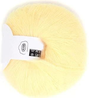 Yarn Mohair E11Wool Yarn for Knitting Soft Mohair Knit Long Wool Yarn DIY Scarf Crochet Thread Supplies (with A Crochet)(Light Yellow)