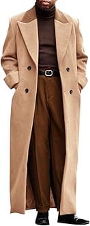 Runcati Mens Full Length Trench Coat Notched Lapel Long Jacket Double Breasted Classic Winter Overcoat