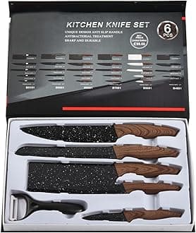 SNEHANSH 6 PCS Kitchen Knife Set in Gift Box, Black Chef Knife Set with Non-Slip Handle,Scratch Resistant & Rust Proof, Cooking Gifts for Husband and Wife. (Brown)