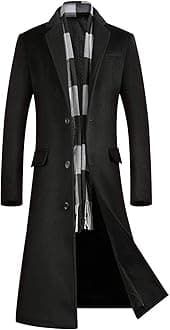 Men's Wool Blend Full Length Overcoat Single Breasted Long Coat with Flap Pocket