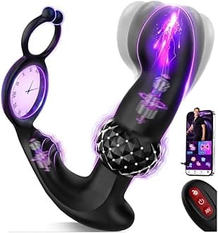 Prostate Massager AI Sync Male Sex Toys, Expanding Anal Plug Beads & 60° Finger-Thrust Motion, Butt Plug with 7 Tapping & Vibrating Modes Anal Toys, Cock Ring Adult Sex Toy for Women Couples