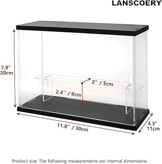 LANSCOERY Clear Acrylic Display Case with Light, Assemble 2 Tier Display Box Stand with Black Base, Dustproof Protection Showcase for Collectibles Memorabilia Figurines (11.8x4.3x7.9inch; 30x11x20cm)