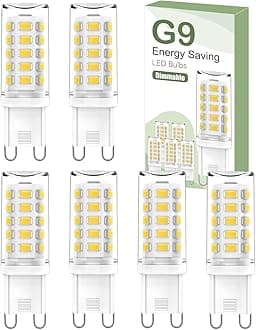 G9 LED Bulbs Dimmable, 6000K G9 LED Bulbs Cool White Dimmable, 5W 560LM, Energy Saving G 9 Bulb Equivalent to 40W Halogen Bulb, No Flicker AC 220-240V for Chandelier, 6 Counts